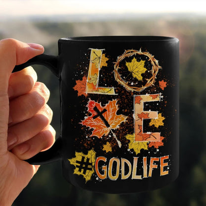 Love, Godlife, Fall Leaves, Crown Of Thorns, God Mug, Jesus Mug, Faith Mug