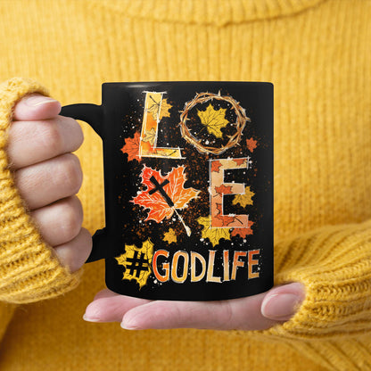 Love, Godlife, Fall Leaves, Crown Of Thorns, God Mug, Jesus Mug, Faith Mug