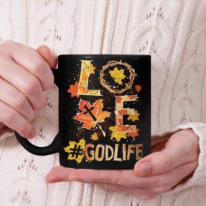 Love, Godlife, Fall Leaves, Crown Of Thorns, God Mug, Jesus Mug, Faith Mug