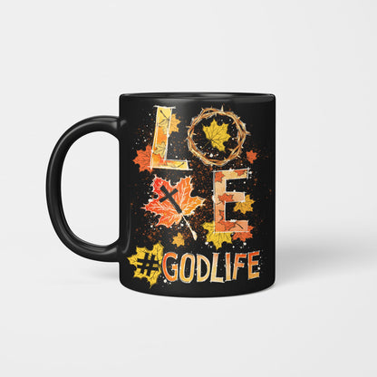Love, Godlife, Fall Leaves, Crown Of Thorns, God Mug, Jesus Mug, Faith Mug