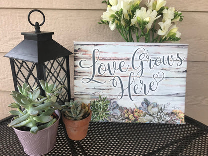 Love Grows Here Canvas Wall Art - Christian Wall Decor - Religious Gift