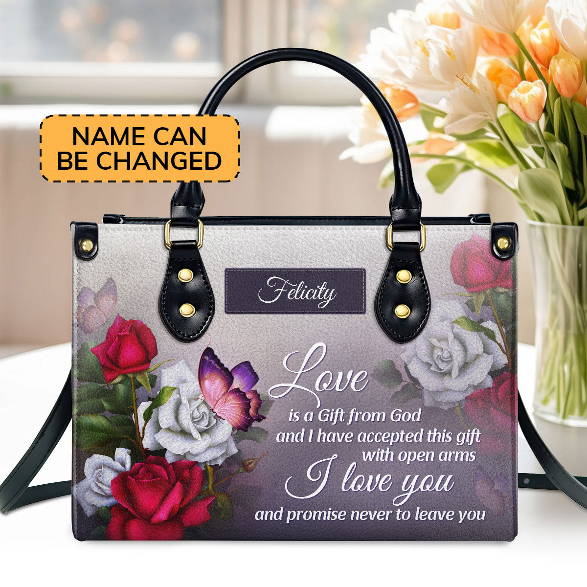 Love Is A Gift From God Religious Romantic Gifts For Christian Women Personalized Leather Handbag With Handle