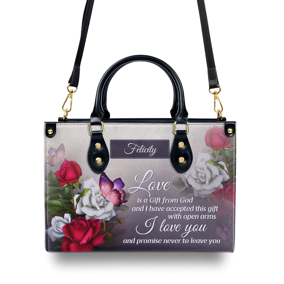 Love Is A Gift From God Religious Romantic Gifts For Christian Women Personalized Leather Handbag With Handle