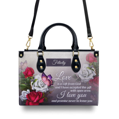 Love Is A Gift From God Religious Romantic Gifts For Christian Women Personalized Leather Handbag With Handle