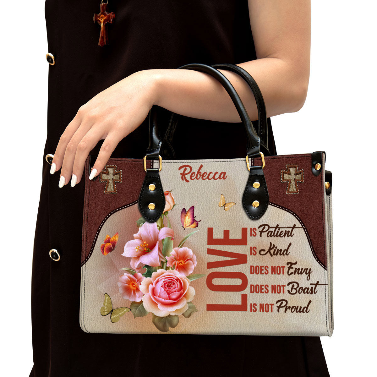 Love Is Patient Beautiful Personalized Leather Bag For Women - Religious Gifts For Women