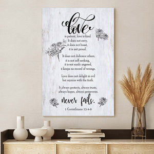 Love Is Patient, Love Is Kind Hanging Canvas - 1 Corinthians 13 4 8 Wall Art Decor