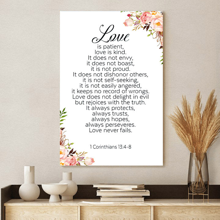 Love Is Patient, Love Is Kind Wall Art - 1 Corinthians 13 4 8 Canvas Decor