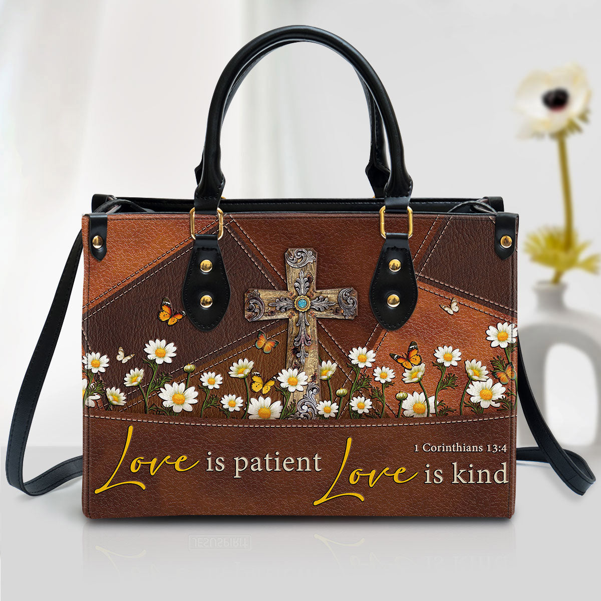 Love Is Patient Old Rugged Cross Leather Handbag - Religious Gifts For Women - Women Pu Leather Bag
