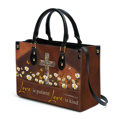 Love Is Patient Old Rugged Cross Leather Handbag - Religious Gifts For Women - Women Pu Leather Bag