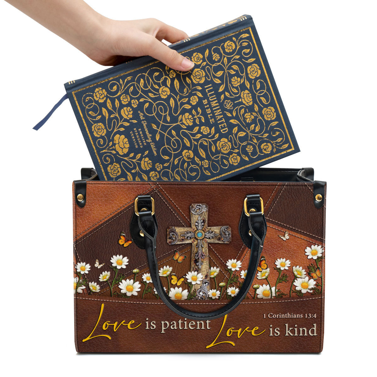 Love Is Patient Old Rugged Cross Leather Handbag - Religious Gifts For Women - Women Pu Leather Bag