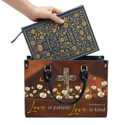 Love Is Patient Old Rugged Cross Leather Handbag - Religious Gifts For Women - Women Pu Leather Bag