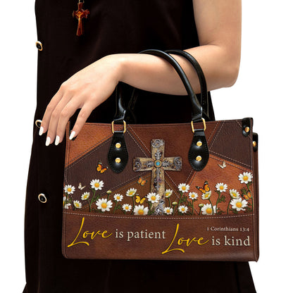 Love Is Patient Old Rugged Cross Leather Handbag - Religious Gifts For Women - Women Pu Leather Bag