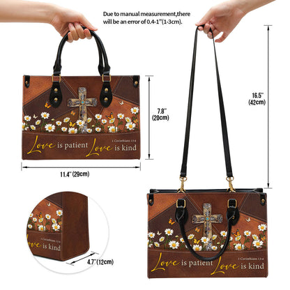 Love Is Patient Old Rugged Cross Leather Handbag - Religious Gifts For Women - Women Pu Leather Bag