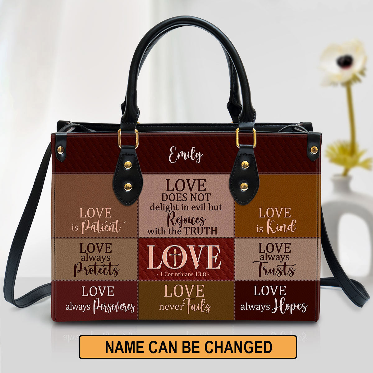 Love Is Patient Personalized Leather Handbag With Handle Spiritual Gifts For Christian Women
