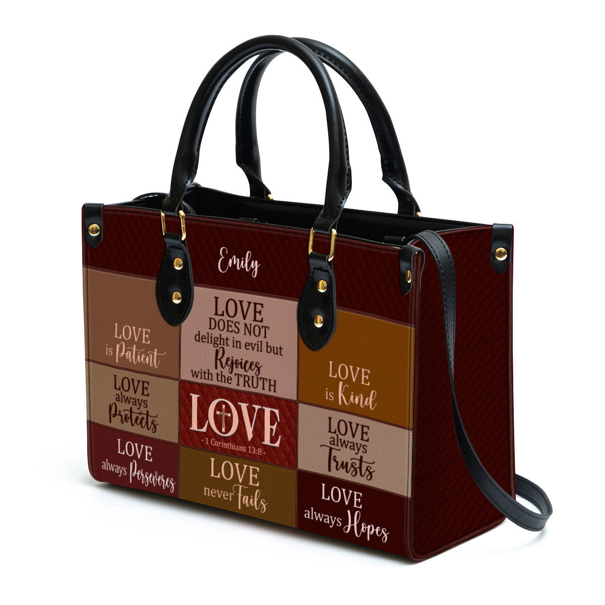 Love Is Patient Personalized Leather Handbag With Handle Spiritual Gifts For Christian Women