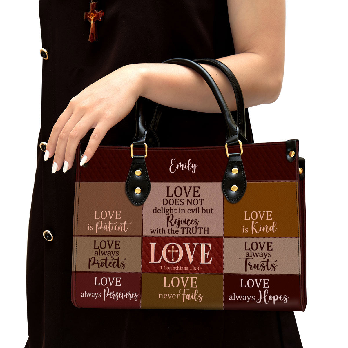 Love Is Patient Personalized Leather Handbag With Handle Spiritual Gifts For Christian Women