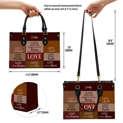 Love Is Patient Personalized Leather Handbag With Handle Spiritual Gifts For Christian Women