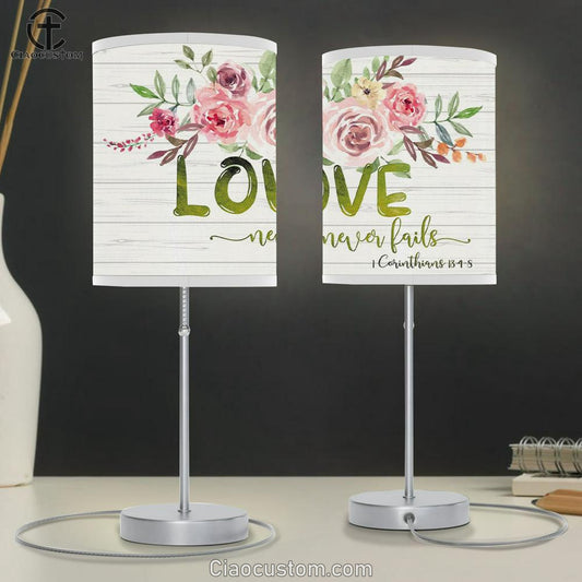 Love Never Fails 1 Corinthians 134-8 Table Lamp For Bedroom - Christian Room Decor