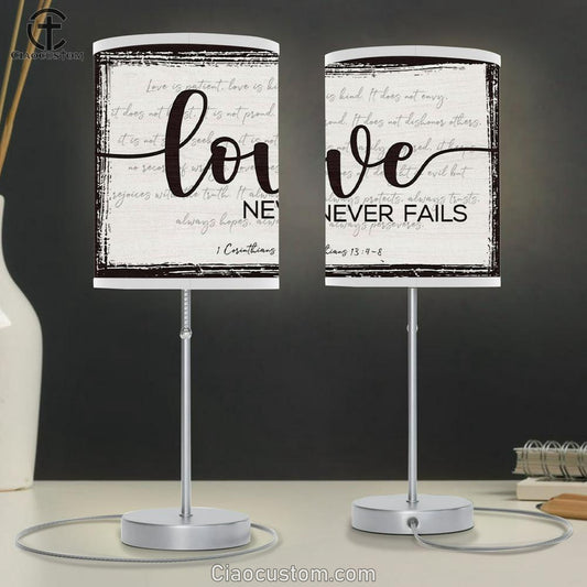 Love Never Fails 1 Corinthians 134-8 Table Lamp For Bedroom Christian Gifts - Christian Room Decor