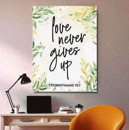 Love Never Gives Up Canvas - Religious Canvas Art - Christian Canvas Wall Art - Ciaocustom