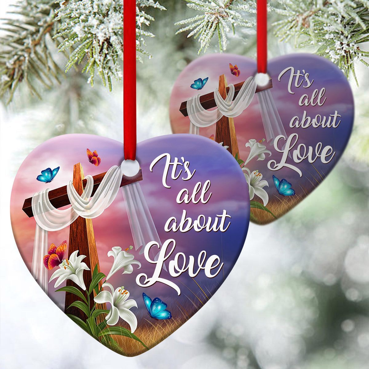 Love Of Jesus - Cross Ceramic Heart Ornament - Christian Gift For Friends - Unique Gifts