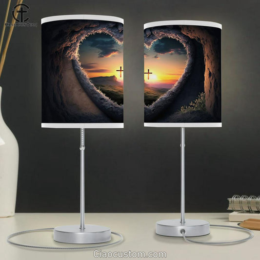 Love Pray Cross Sunset Table Lamp Pictures - Faith Art - Christian Table Lamp For Bedroom Decor