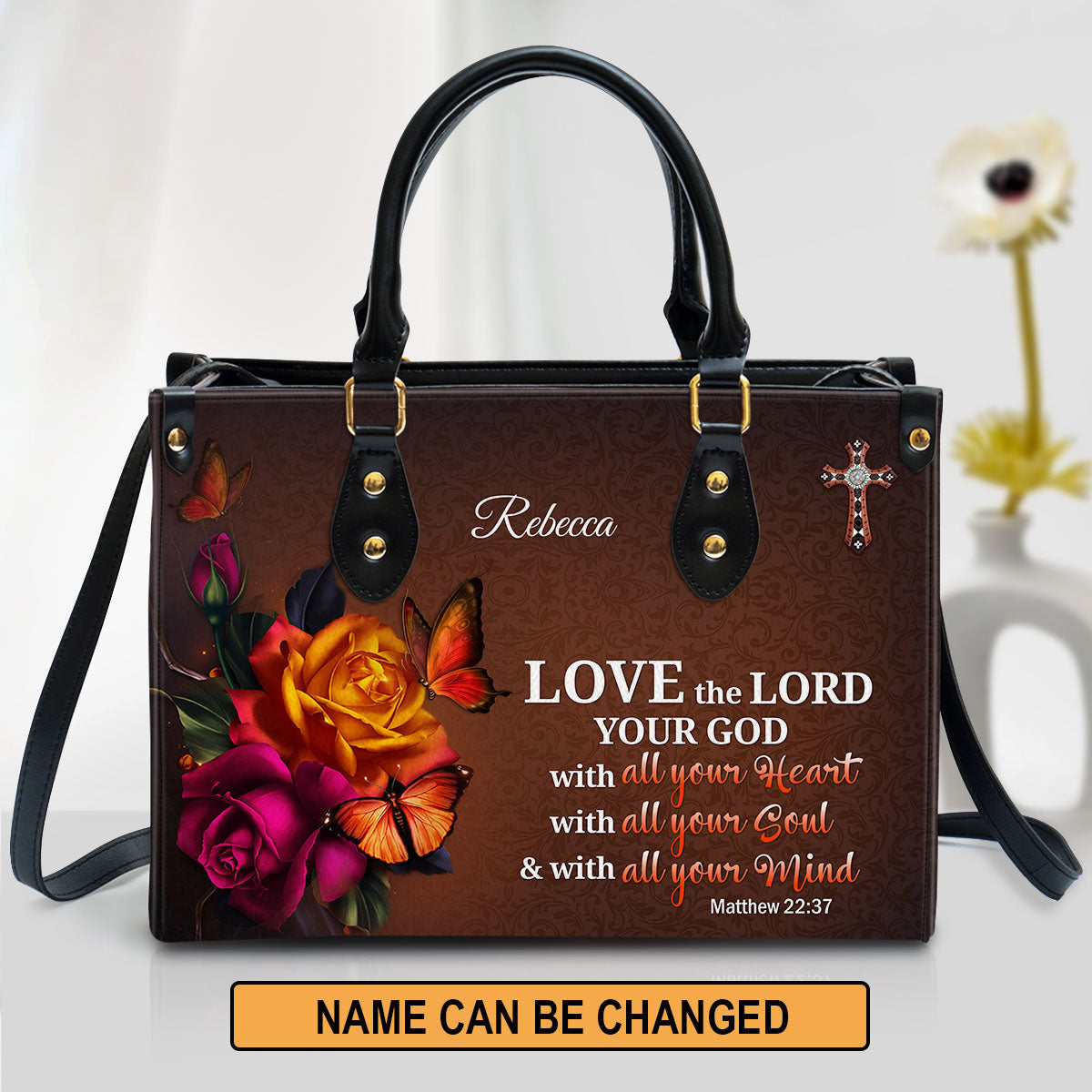 Love The Lord Your God With All Your Heart Awesome Personalized Leather Bag For Women - Religious Gifts For Women