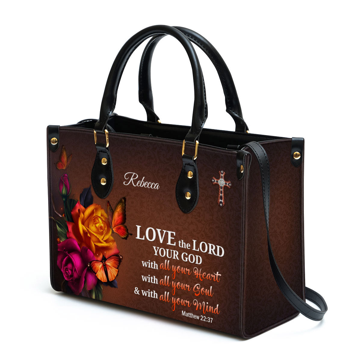 Love The Lord Your God With All Your Heart Awesome Personalized Leather Bag For Women - Religious Gifts For Women