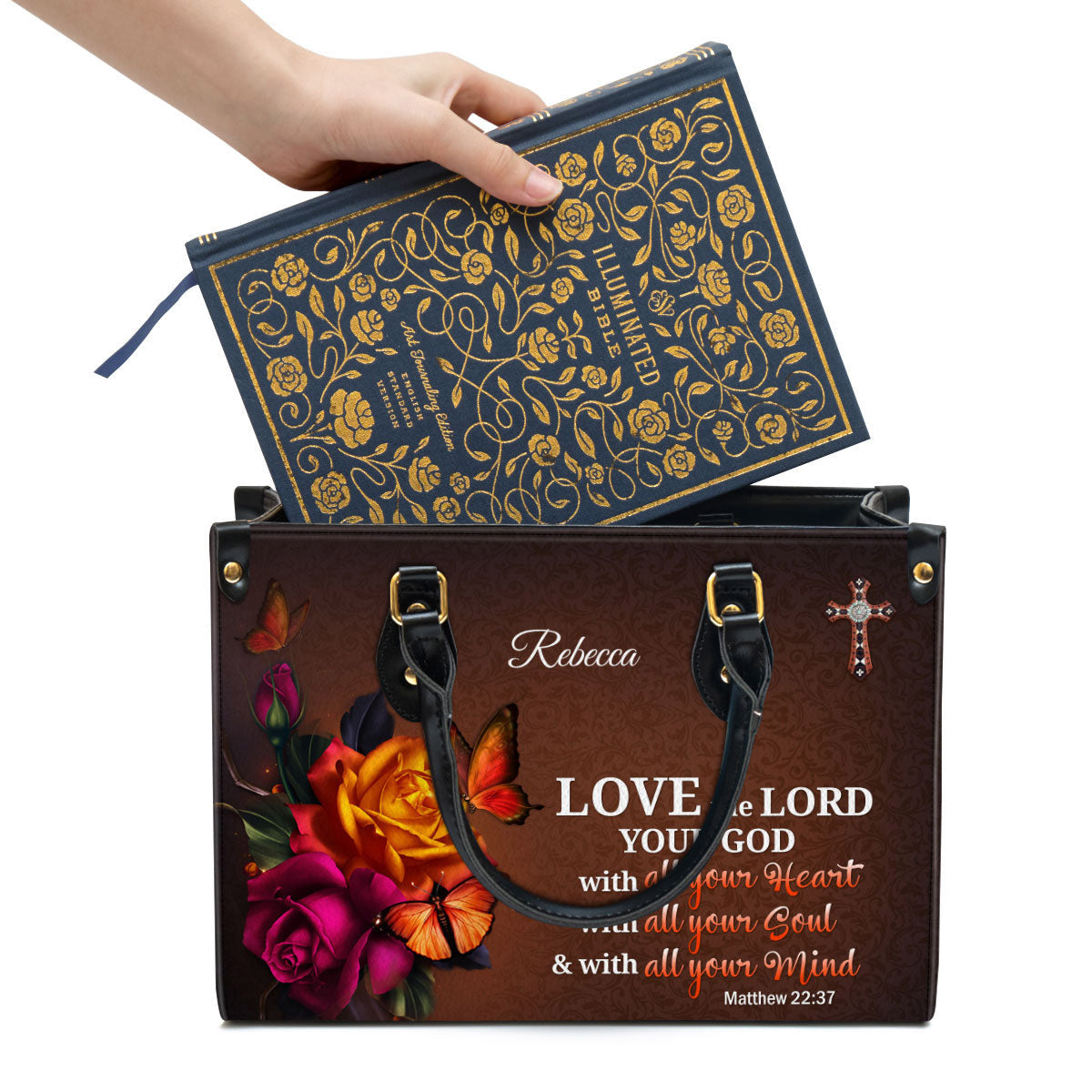 Love The Lord Your God With All Your Heart Awesome Personalized Leather Bag For Women - Religious Gifts For Women