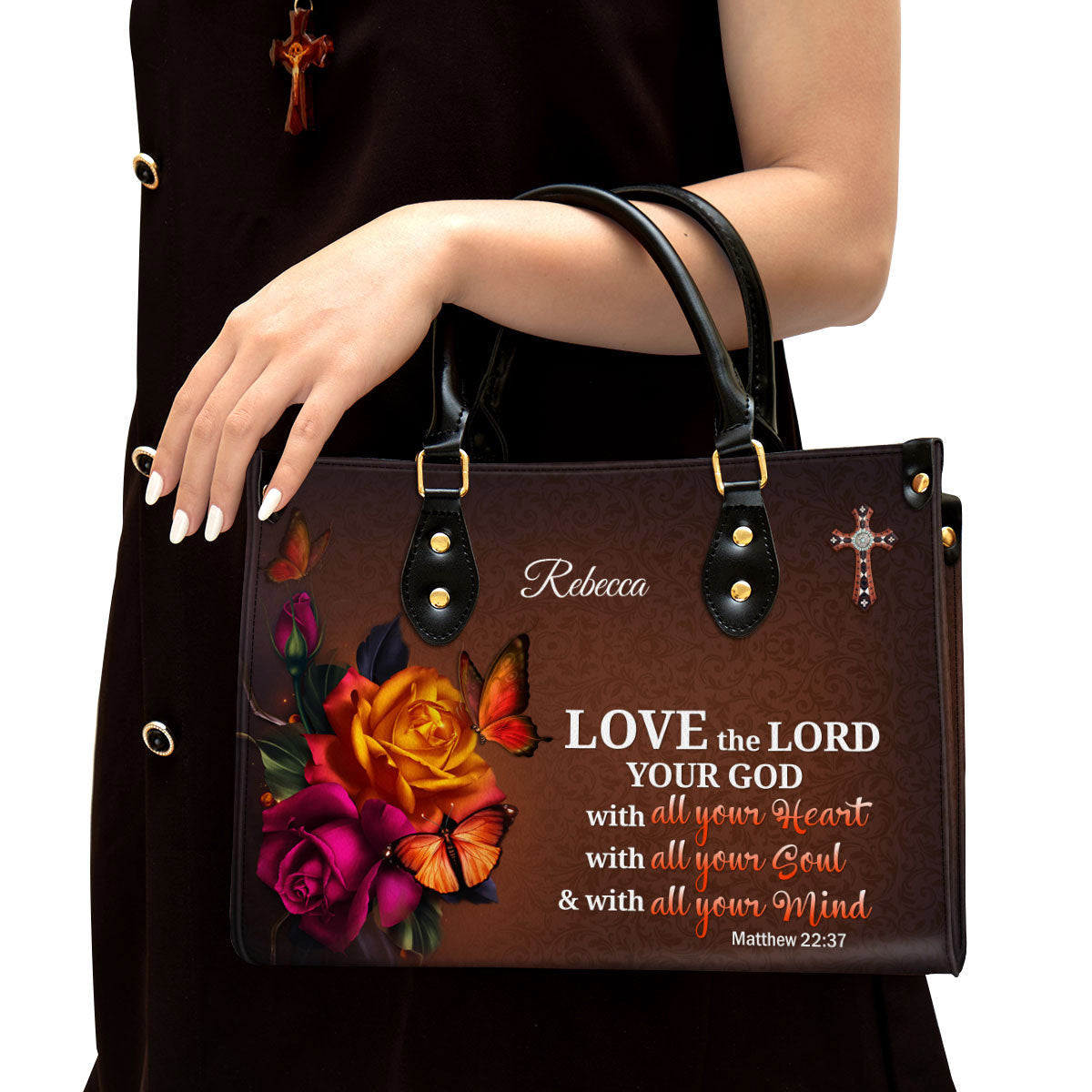 Love The Lord Your God With All Your Heart Awesome Personalized Leather Bag For Women - Religious Gifts For Women