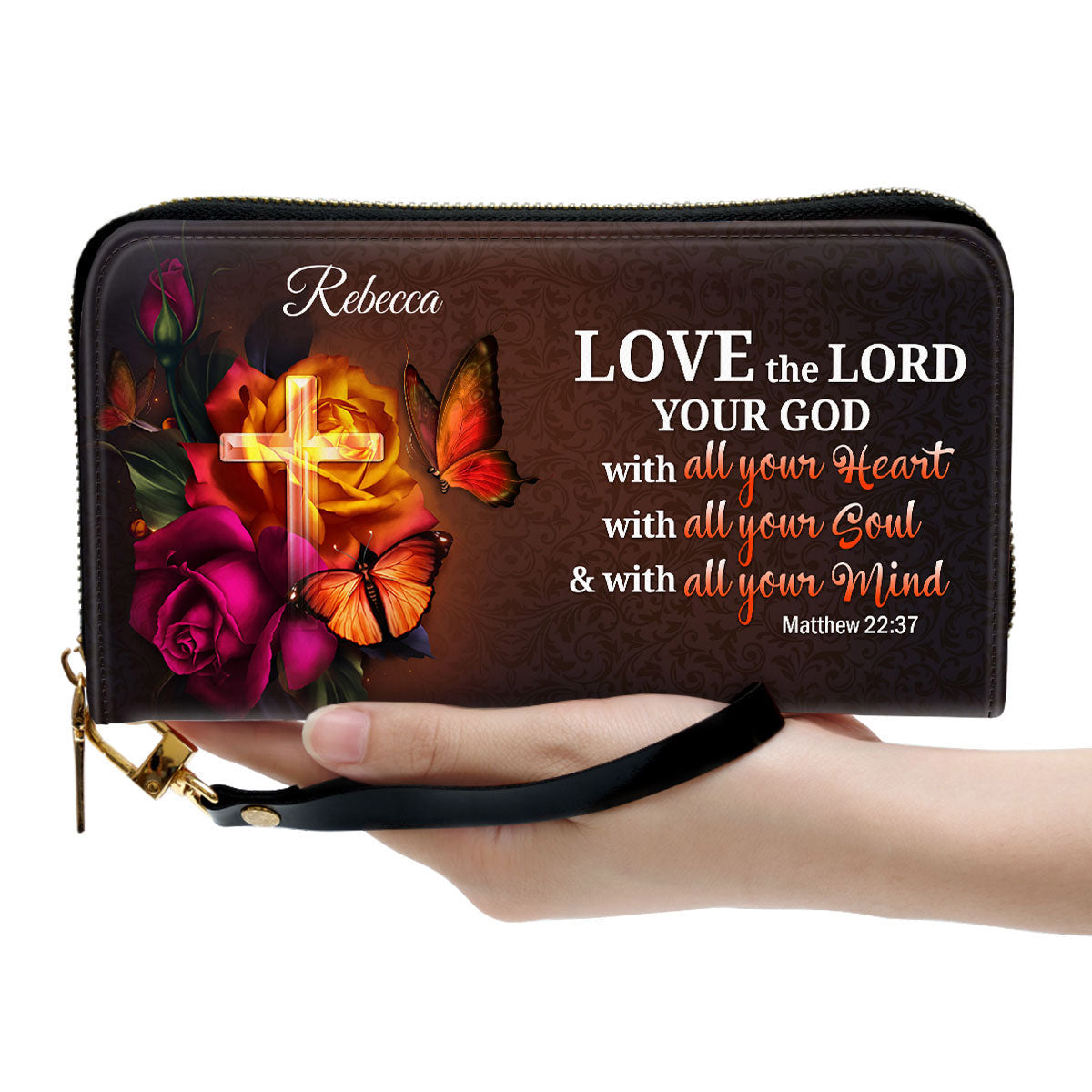 Love The Lord Your God With All Your Heart Clutch Purse For Women - Personalized Name - Christian Gifts For Women