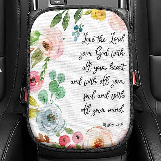 Love The Lord Your God With All Your Heart Seat Box Cover, Scripture Car Center Console Cover, Christian Car Interior Accessories