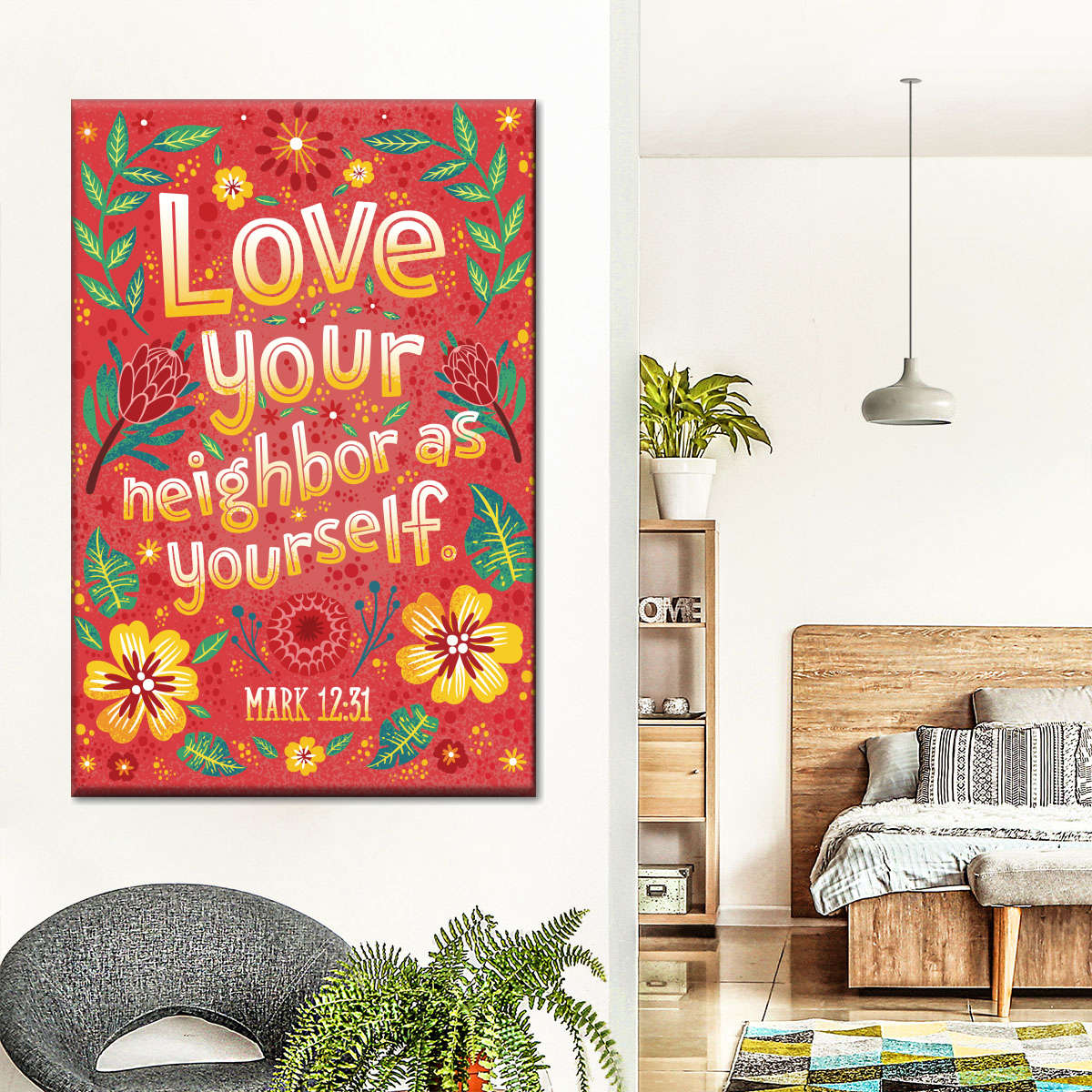 Love Your Neighbor As Yourself Canvas Wall Art - Canvas Religious Wall Art - Christian Wall Decor Living Room