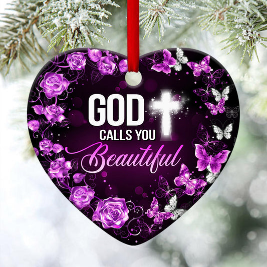 Lovely Butterfly Ceramic Heart Ornament - God Calls You Beautiful - Christian Gift For Friends
