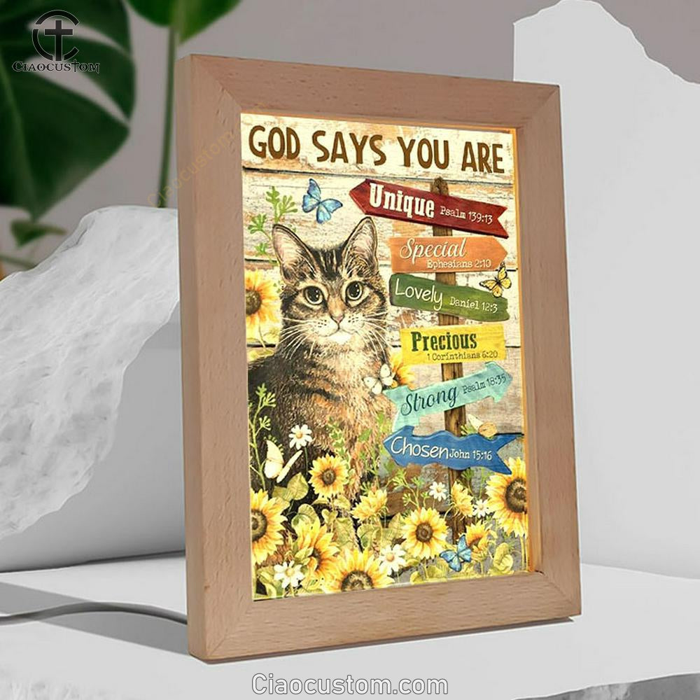 Lovely Cat, Sunflower Garden, Pretty Butterfly, God Says You AreFrame Lamp