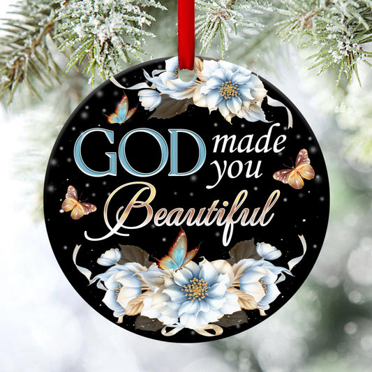 Lovely Flower Ceramic Circle Ornament - God Made You Beautiful - Gift For Christmas