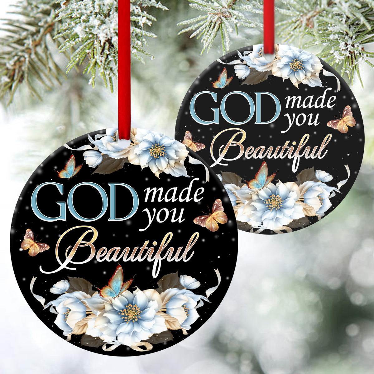 Lovely Flower Ceramic Circle Ornament - God Made You Beautiful - Gift For Christmas