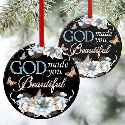 Lovely Flower Ceramic Circle Ornament - God Made You Beautiful - Gift For Christmas