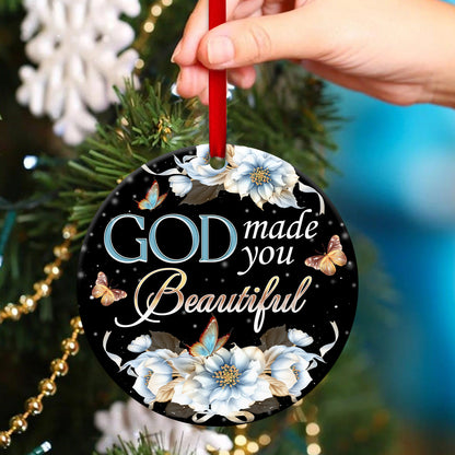 Lovely Flower Ceramic Circle Ornament - God Made You Beautiful - Gift For Christmas