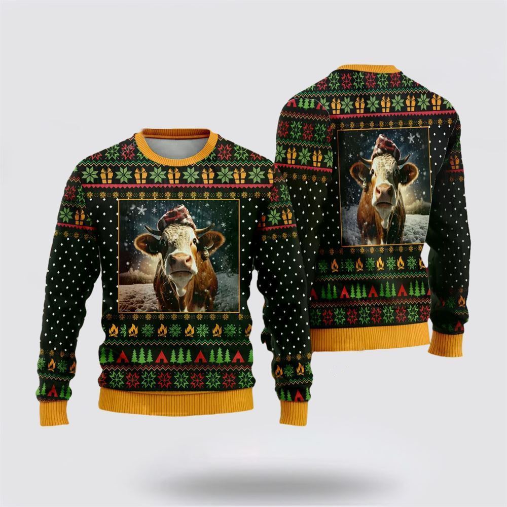 Lovely Hereford Cows Ugly Christmas Sweater, Farm Sweater, Christmas Gift, Best Winter Outfit Christmas