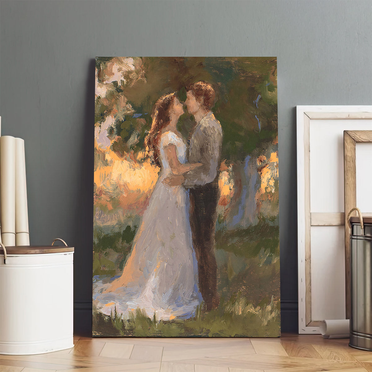 Lovers In An Evening Wood Canvas Wall Art - Gift For Mom