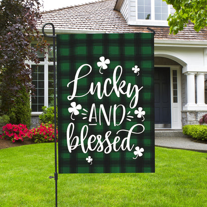 Lucky And Blessed St. Patricks Day Shamrock House Flag - St. Patrick's Day Garden Flag - Outdoor St Patrick's Day Decor