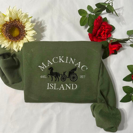 Mackinac Island Embroidered Sweatshirt, Women's Embroidered Sweatshirts