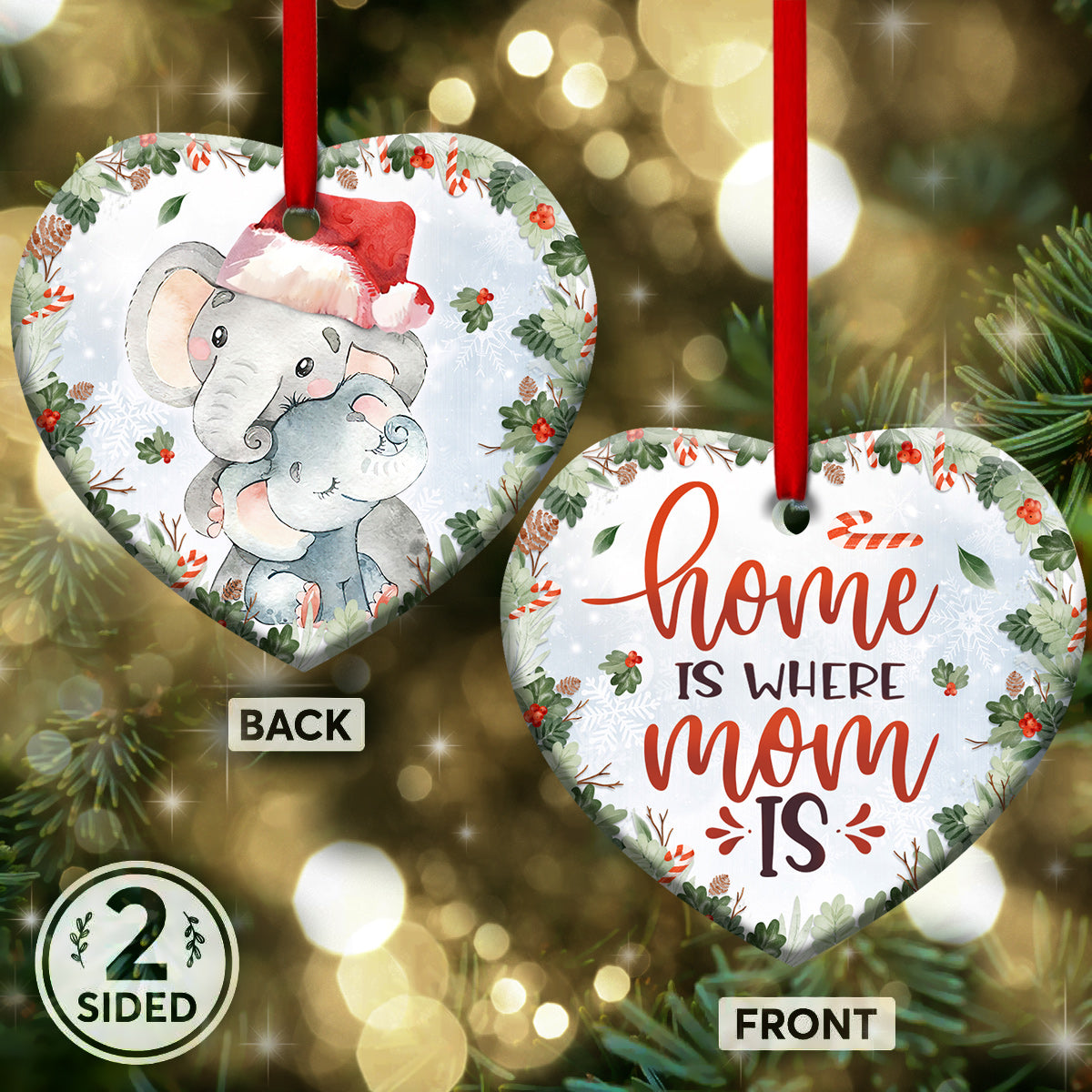 Mad Elephant Home Is Where Mom Is Heart Ceramic Ornament - Christmas Ornament - Christmas Gift