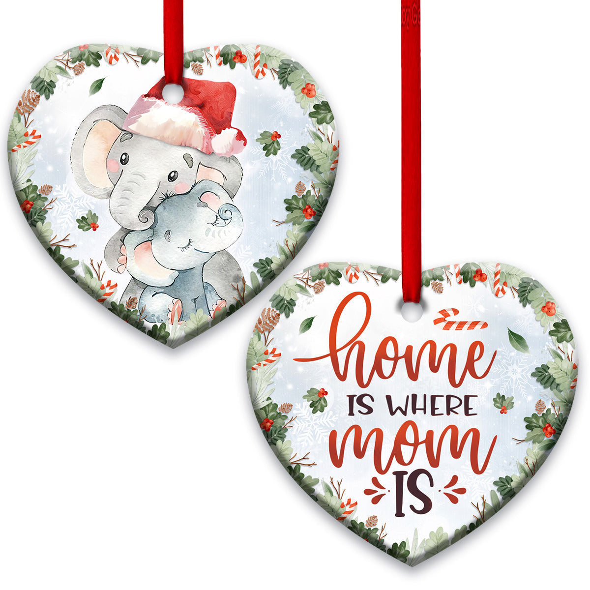 Mad Elephant Home Is Where Mom Is Heart Ceramic Ornament - Christmas Ornament - Christmas Gift