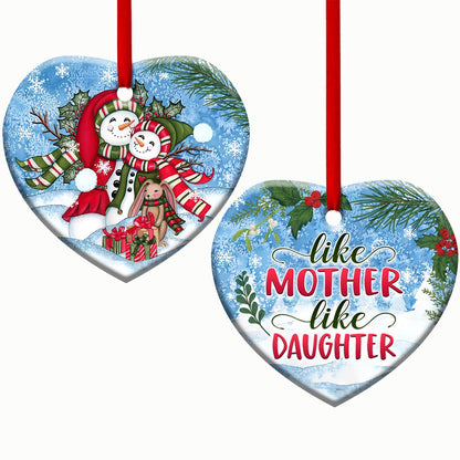 Mad Snowman Like Mother Like Daughter 2 Heart Ceramic Ornament - Christmas Ornament - Christmas Gift