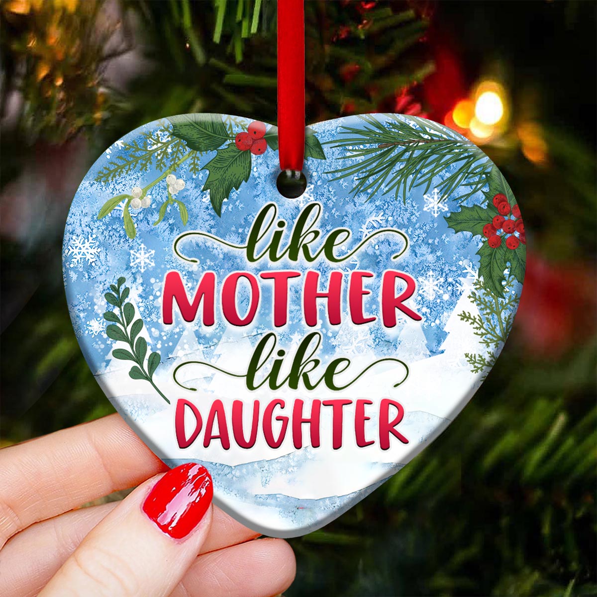 Mad Snowman Like Mother Like Daughter 2 Heart Ceramic Ornament - Christmas Ornament - Christmas Gift