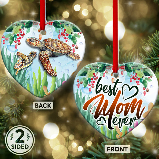 Mad Turtle Best Mom Ever 2 Heart Ceramic Ornament - Christmas Ornament - Christmas Gift