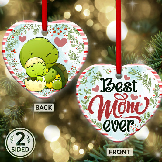 Mad Turtle Best Mom Ever Heart Ceramic Ornament - Christmas Ornament - Christmas Gift