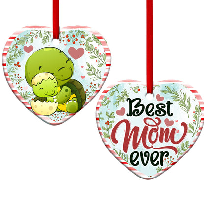 Mad Turtle Best Mom Ever Heart Ceramic Ornament - Christmas Ornament - Christmas Gift